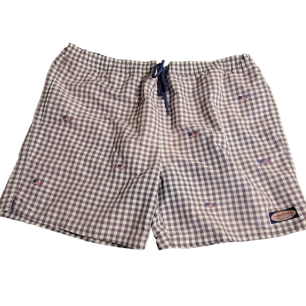 Vineyard Vines Checkered Whale Print Swim Shorts